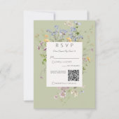 Cartons Réponse Delicate Boho Wildflowers vert QR Code Mariage (Devant)