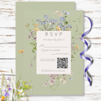 Delicate Boho Wildflowers vert QR Code Mariage