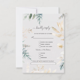 Cartons Réponse Demande de chanson de mariage feuilles dorées de v