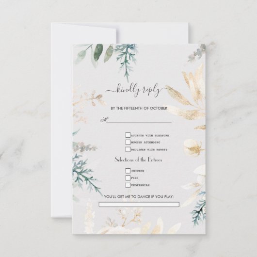 Cartons Réponse Demande de chanson de mariage feuilles dorées de v (Devant)
