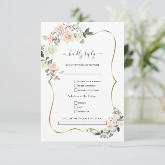 Cartons Réponse Demande de chanson de mariage Fleurs Blanches Roug (Debout devant)