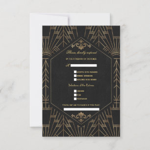 Cartons Réponse Demande de chanson de mariage Glam Great Gatsby Or