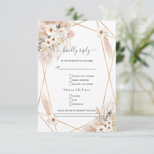 Cartons Réponse Demande de chanson mariage herbe des Pampas roses (Debout devant)
