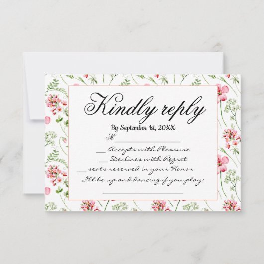 Cartons Réponse Demande de chansons Mariage Fleur sauvage aquarell (Dos)