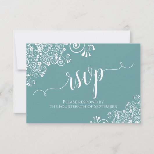 Cartons Réponse Dentelle blanche sur Turquoise Elegant Mariage de  (Devant)