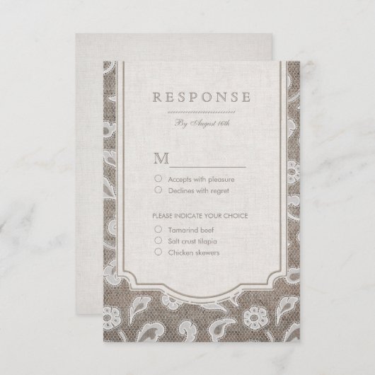 Cartons Réponse Dentelle et mariage campagnard rustique burlap RSV (Devant / Derrière)