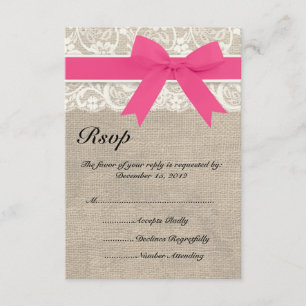 Cartons Réponse Dentelle et ruban rose et toile de jute épousant