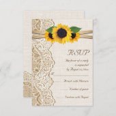 Cartons Réponse Dentelle, ruban et tournesol sur burap mariage RSV (Devant / Derrière)
