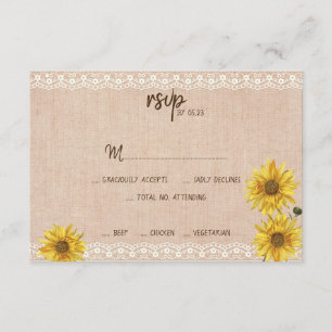 Cartons Réponse Dentelle rustique & Burlap Sunflowers Mariage Cart