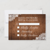 Cartons Réponse Dentelle rustique et blanche Tiara Sweet 16 (Dos)