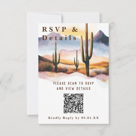 Cartons Réponse Desert Cactus Mariage QR Code Détails (Devant)