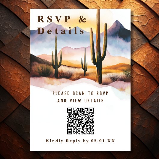 Cartons Réponse Desert Cactus Mariage QR Code Détails