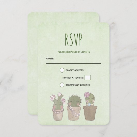 Cartons Réponse Design d'aquarelle Trio Cactus Trio mignon et sour (Devant / Derrière)