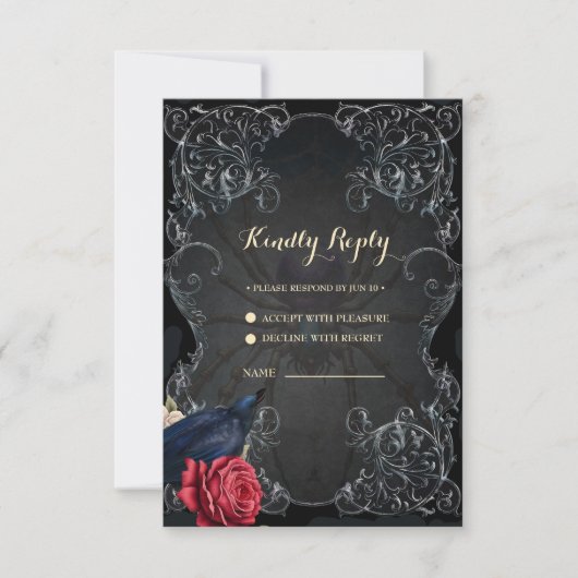 Cartons Réponse Design mariage gothique foncé avec crânes (Devant)