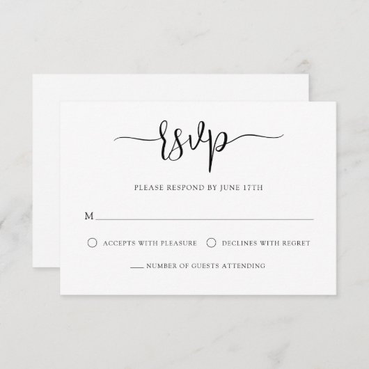 Cartons Réponse Design moderne calligraphie noir blanc Mariage (Devant / Derrière)