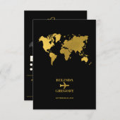 Cartons Réponse Destination Wedding World Passport Black Gold (Devant / Derrière)