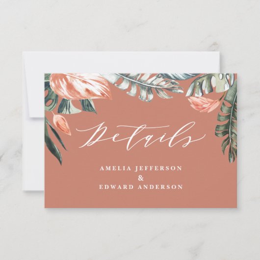 Cartons Réponse détail de mariage de feuillage de feuille tropical (Devant)