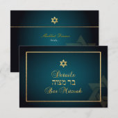 Cartons Réponse Détails Bar Mitzvah PixDezines info sarcelle+or (Devant / Derrière)