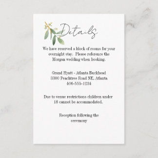 Cartons Réponse Details Card for any wedding Watercolor leaf