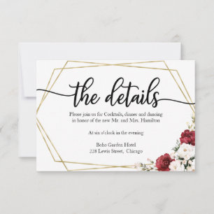 Cartons Réponse Détails de mariage blanc floral géométrique Bourgo