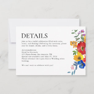 Cartons Réponse Détails de mariage Fiesta Floral Coloré Mexique