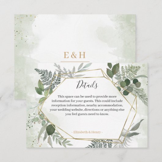 Cartons Réponse Détails de mariage géométriques dorés boho de verd (Devant / Derrière)