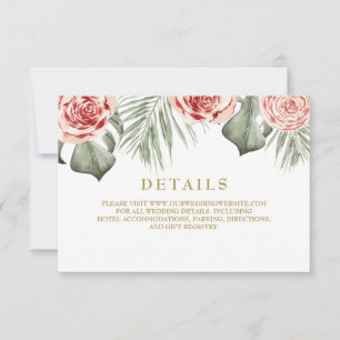Cartons Réponse Détails de mariage Roses florales tropicales feuil