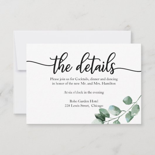 Cartons Réponse Détails du mariage Eucalyptus vert (Devant)