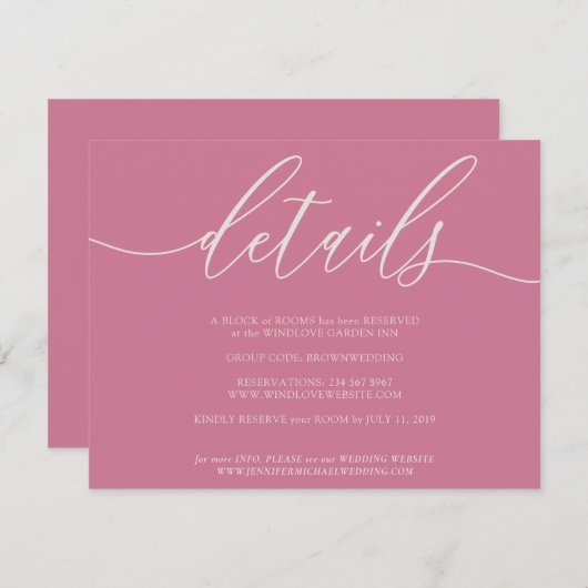 Cartons Réponse Détails Signature simple rose (Devant / Derrière)