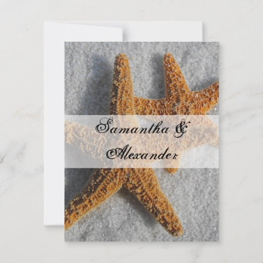Cartons Réponse Deux étoiles de mer dans le sable, Mariage plage (Dos)