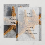 Cartons Réponse Deux étoiles de mer dans le sable, mariage sur la (Devant / Derrière)