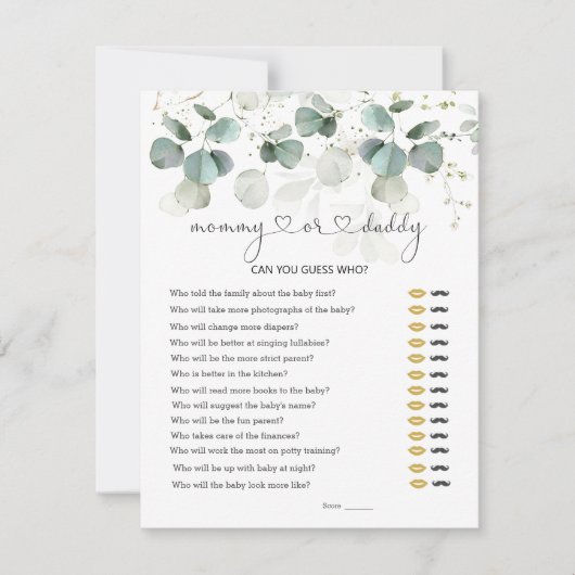 Cartons Réponse Devinez qui maman ou papa Baby shower Jeu de verdu (Devant)