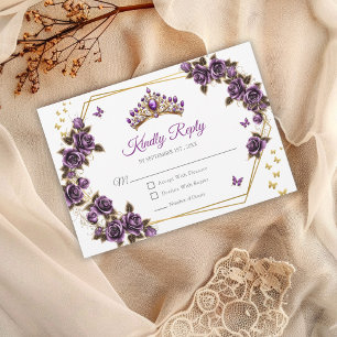 Cartons Réponse Diadème Papillons Roses Dorées Quinceañera