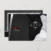 Cartons Réponse Diamant de Cravate noire R.S.V.P. (Devant / Derrière)