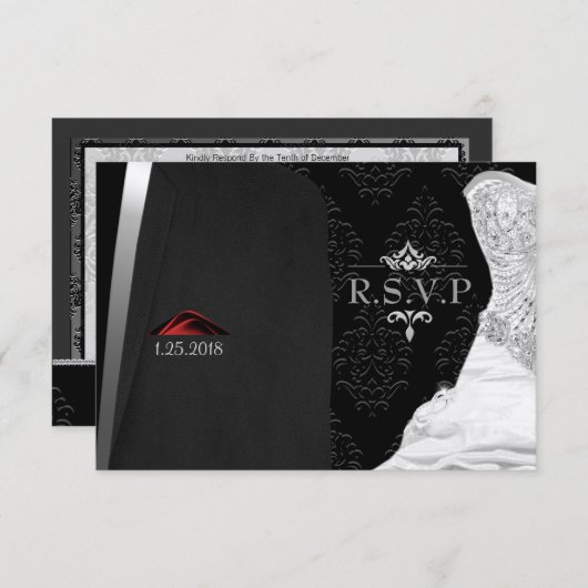 Cartons Réponse Diamant de Cravate noire R.S.V.P. (Devant / Derrière)