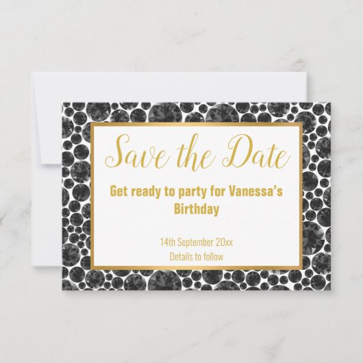 CARTONS RÉPONSE DIAMANT OR ÉLÉGANT SAVE THE DATE (Devant)