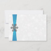 Cartons Réponse Diamante Snowflake & Blue Ribbon Mariage d'hiver (Dos)