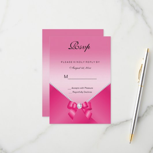 Cartons Réponse Diamants romantiques et Bow rose 30e anniversaire (Devant/Arrière en situation)
