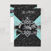 Cartons Réponse Diamants Turquoise Bleu Black Sweet 16 Anniversair (Devant / Derrière)
