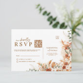 Cartons Réponse Digital Rustic Terracotta Floral QR Code Wedding (Debout devant)