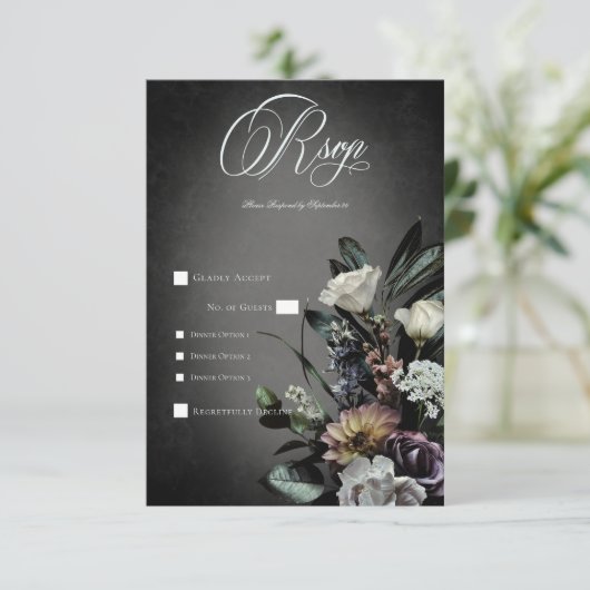 Cartons Réponse Dîner Gothique Sombre Mystérieux Floral Blur Muté (Debout devant)