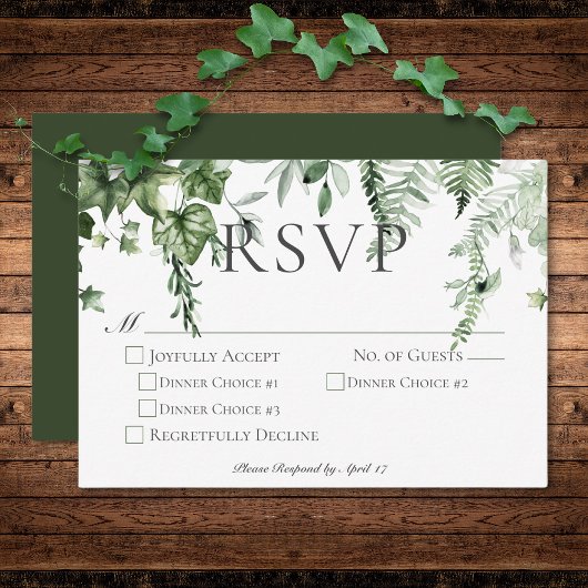 Cartons Réponse Dîner Rustique Ivy & Sage Greenery Green Mariage