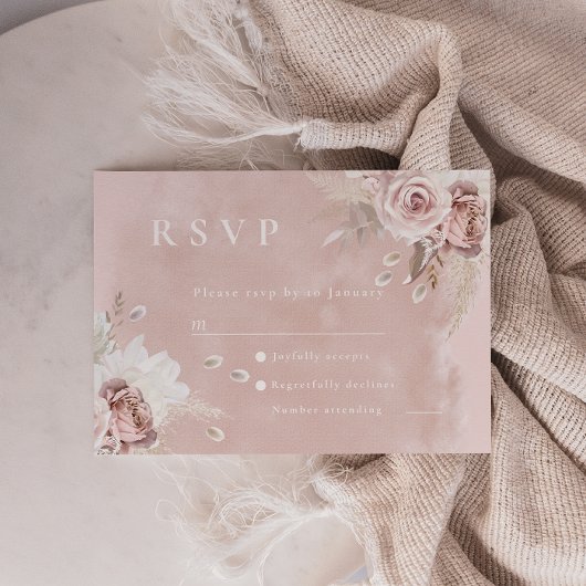 Cartons Réponse Divine Dusty Rose Blush Mariage Aquarelle