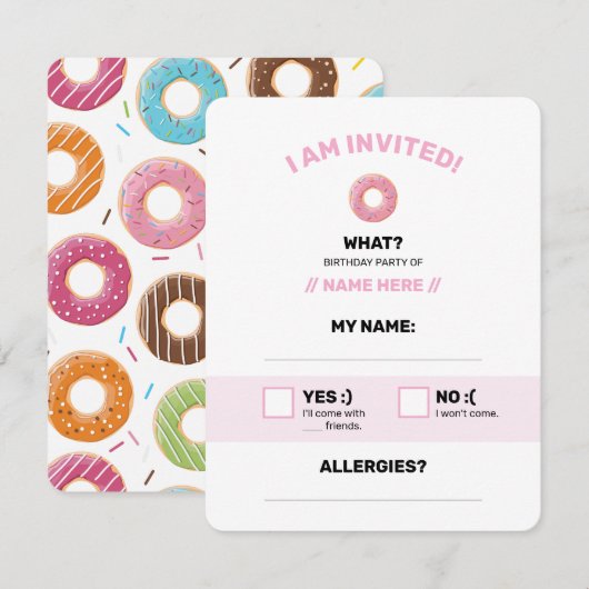 Cartons Réponse donut rose modifiable (Devant / Derrière)