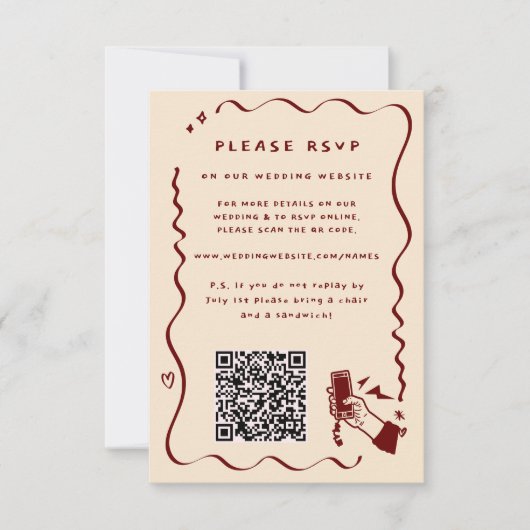 Cartons Réponse Doodle rétro lunaire | Site Mariage Code QR (Devant)