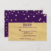 Cartons Réponse Dots Confetti brillants violet et or Chic moderne (Devant / Derrière)