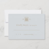 Cartons Réponse Double Bonheur Dusty Blue & Gold Mariage chinois (Devant)