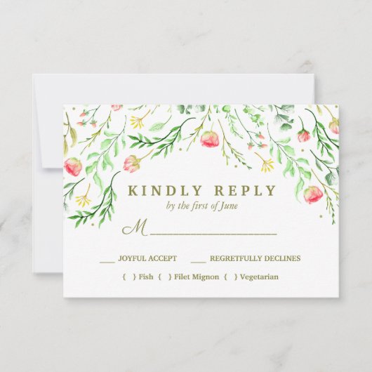 Cartons Réponse Doucement romantique | Choix de repas floraux Mari (Devant)