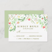 Cartons Réponse Doucement romantique | Choix de repas floraux Mari (Devant / Derrière)