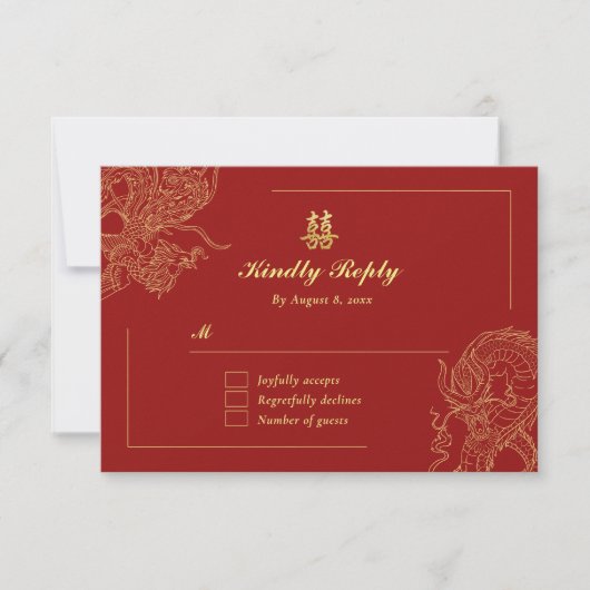 Cartons Réponse Dragon Phoenix traditionnel Mariage chinois rouge (Devant)